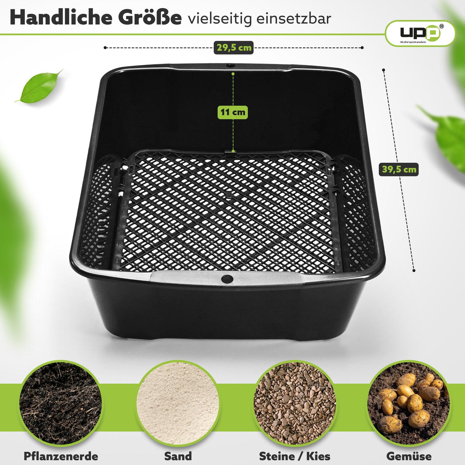 UPP Gartensieb 2-in-1 mit einstellbarer Maschengröße | 4 oder 10 mm