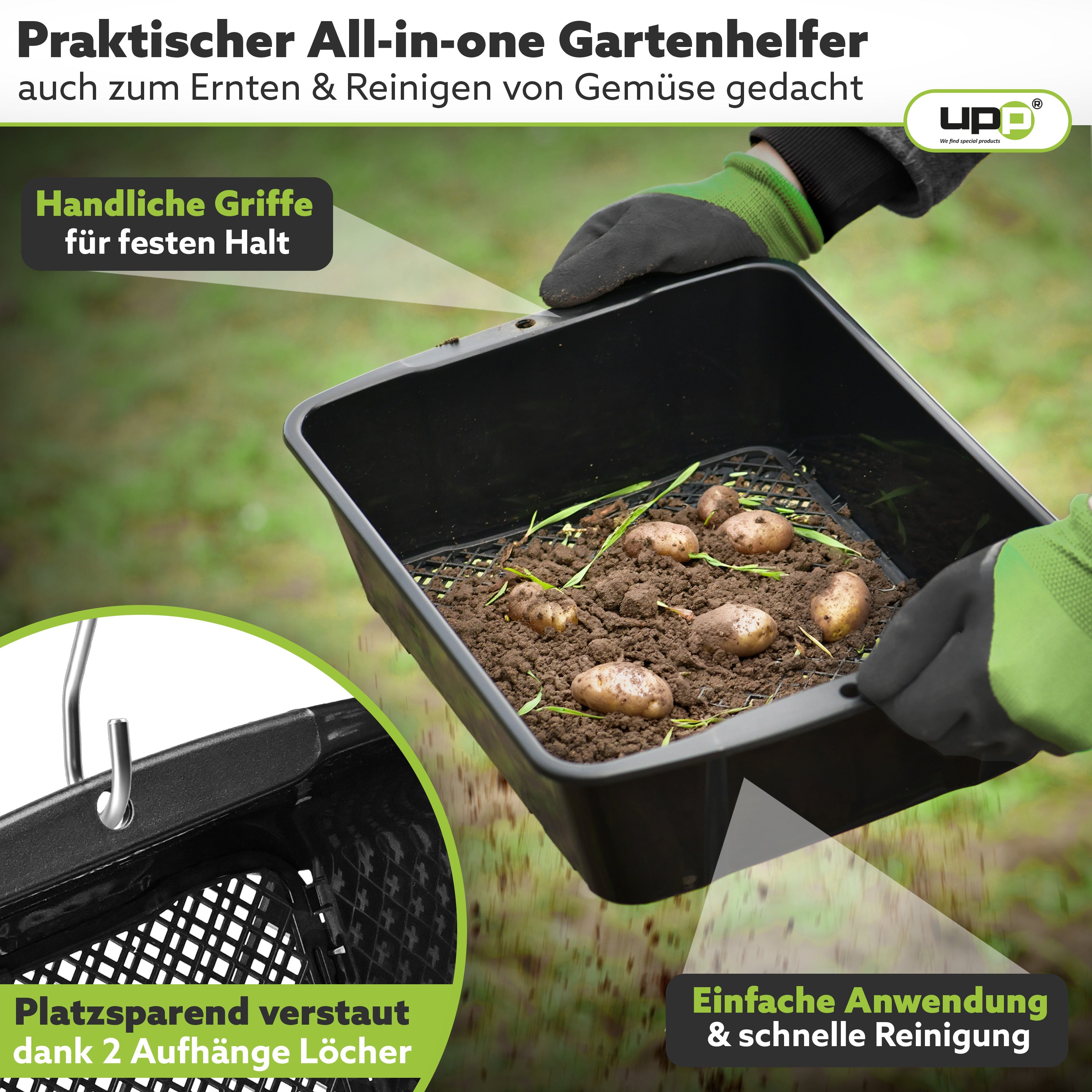 UPP Gartensieb 2-in-1 mit einstellbarer Maschengröße | 4 oder 10 mm